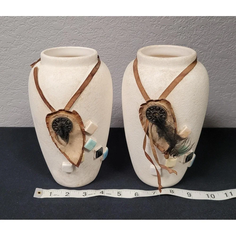 Vintage Southwestern-style Ceramic Vases Contemporary Decorative Art Read As Is